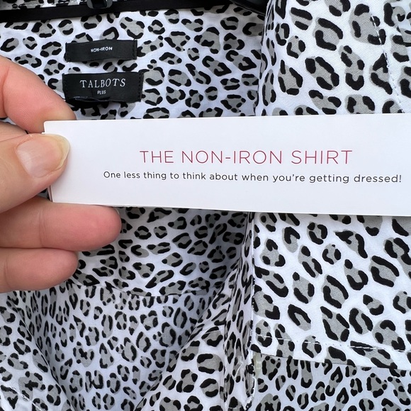 NWT Talbots Fun Gray Black Leopard Wrinkle Resistant Long Sleeve Blouse - Picture 6 of 7
